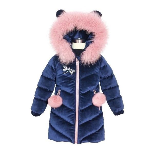

2019 new children winter jacket for girl kids clothing thicken coat hooded velour down cotton parkas outerwear long teen clothes, Blue;gray