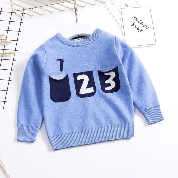 

long sleeve boys winter sweater wool kids sleeve digital knit cardigan pullover toddler boys clothes children's sweater, Blue