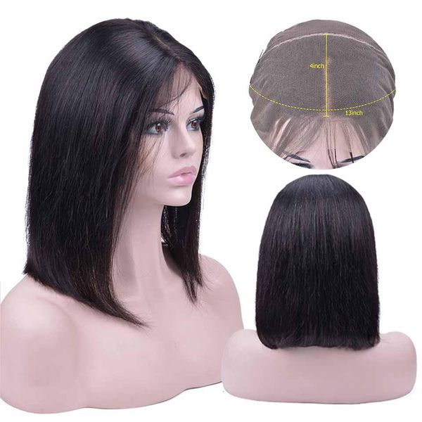 

short bob wigs 13x4 lace front human hair wigs peruvian 100% remy human hair wigs pre-plucked bleached knots for woman, Black