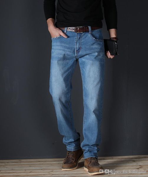 

тонкая прямая середина талия мужских джинсы summer light омывается stretch мужских джинсов с кнопкой, Blue