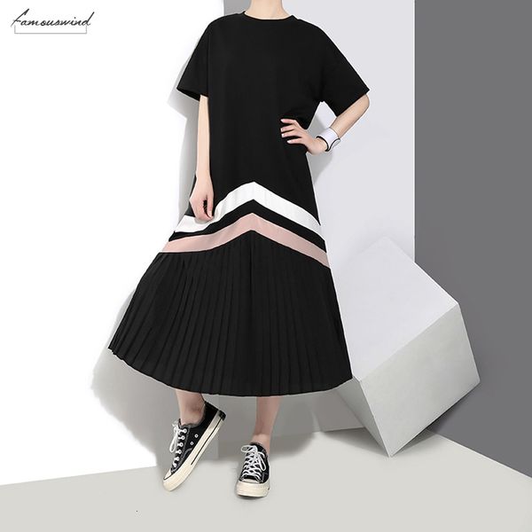 

новый 2019 летнее платье женщины синий длинные плиссированные черный полосатый с коротким рукавом плюс размер lady симпатичные платье robe f, Black;gray