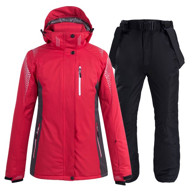 

30 kinds of pure red men's and women's snowflake clothes winter ski suit waterproof suit ski coat + snowskin pants