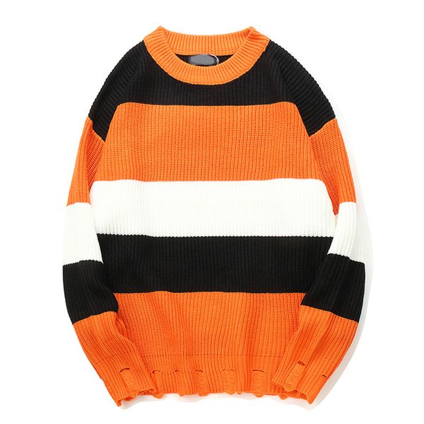 

zogaa big striped men sweater 2019 winter pullover loose sweater casual knitwear male pullover elastic patchwork, White;black