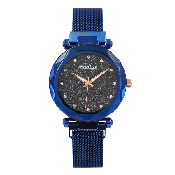 

newly 1 pcs women lady wrist quartz watch round dial magnet buckle starry sky for business fif66, Slivery;brown