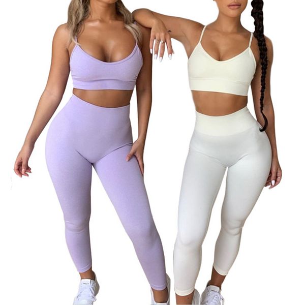 

gxqil solid sportswear woman sport set 2020 gym yoga set women dry fit jogging femme sports outfit workout clothes purple beige, White;red