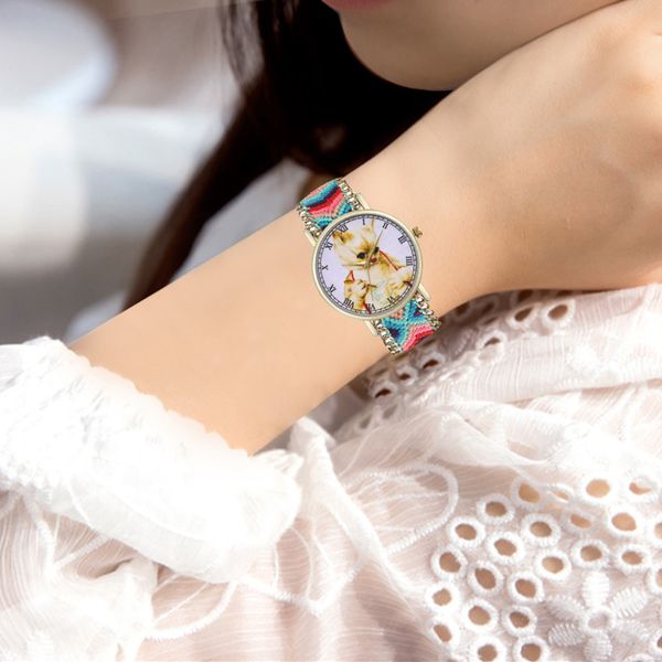 

women watches gift clock ladies quartz wristwatch roman numerals 2019 new fashion braided rope bracelet watches montre femme, Slivery;brown