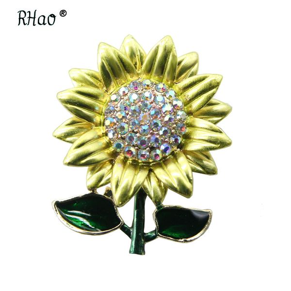 

rhao new elegant yellow enamel sunflower brooch pins women wedding and party jewelry accessories gifts hijab pins suit corsage, Gray