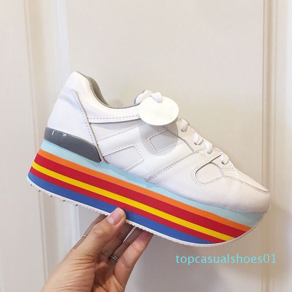 

prova perfetto блеск женские кроссовки радужные шнурки кроссовки на платформе девушки натуральная кожа женская обувь повседневная эспадрильи, Black