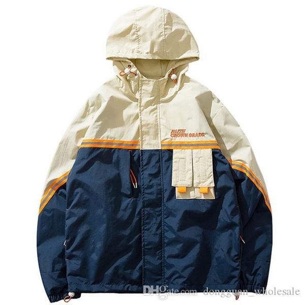 

spring 2019 harajuku hooded jacket men hip hop streetwear retro jacket windbreaker vintage color block track jacket coat hoodie, Black;brown