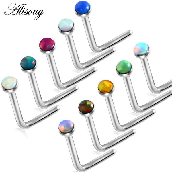 

1pc g23 titanium opal stone piercings nose nostril nose ring nose studs septum ring nez earring gauges septo earrings piercings, Slivery;golden