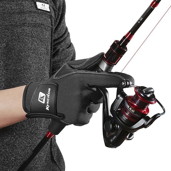 

kyncilo outdoor men's and women's sports non-slip riding dew three-finger fishing gloves cycling gloves, Black