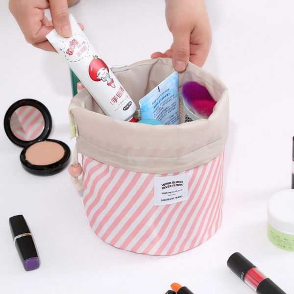

monerffi women makeup drawstring bag case travel organizer container barrel shaped large capacity waterproof wash cosmetic bag