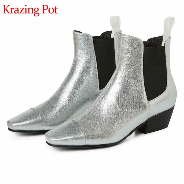 

krazing pot 2019 microfiber square toe med heels slip on solid keep warm beauty young girl ankle boots l79, Black