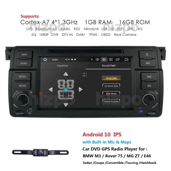 

car dvd player radio audio for e46 m3 with 7'' android 10 1 din multimedia system gps navigation bt rds wifi swc 1gb 16gb