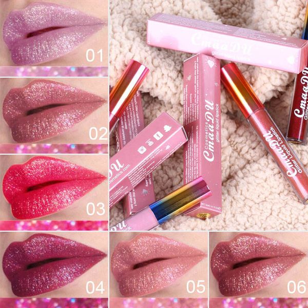 CMAADU Diamond Gloss Gloss Sexy Shibing Peagly-Louther Долгающие помады 6 Цветов Шиммерская Косметика для губ для губ