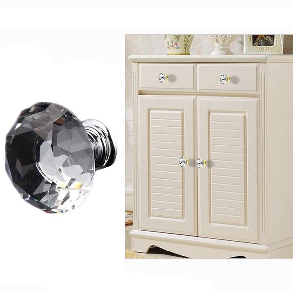Alças do armário para mobiliário de cozinha 30mm Diamond Shaw Design Handles Botões de gaveta Delicate Crystal Glass Knowboard Pulls DH0921