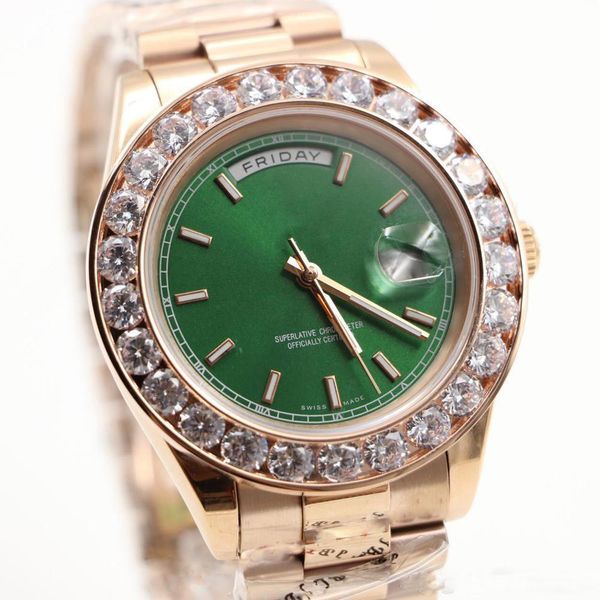 

Hot sale watch men Day-Date automatic movement sapphire Diamonds watch Green face rose gold Stainless mens watches Free shipping