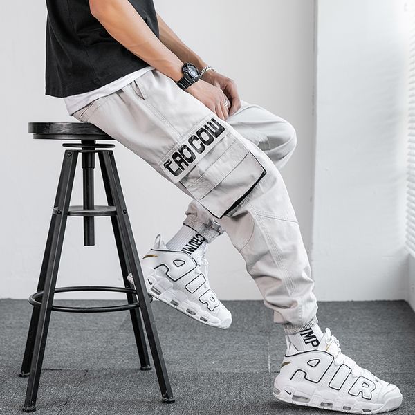 

2020 spring hip hop joggers men harem pants multi-pocket ribbons man sweatpants streetwear casual mens pants s-3xl, Black