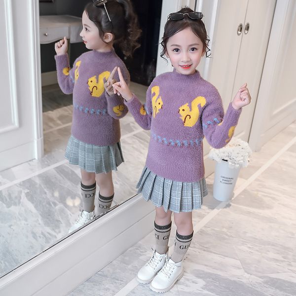 

girls sweaters korean mink cashmere warm autumn winter sweater fashion knitted soft casual cartoon pullovers kids sweaters, Blue