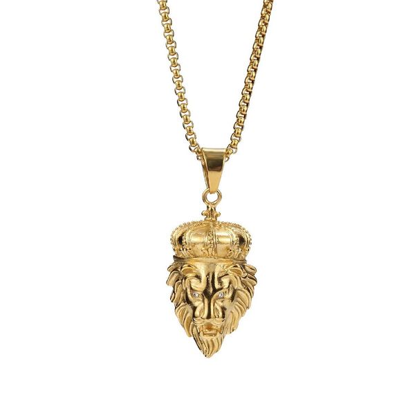 

fashion men hip hop jewelry gold lion pendant necklace long 70cm stainless steel chain punk rock micro men for men necklaces, Silver