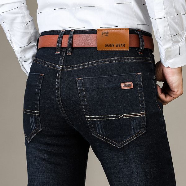 

brand new men's fashion jeans business casual stretch slim jeans four season men classic straight trousers denim pants male, Blue