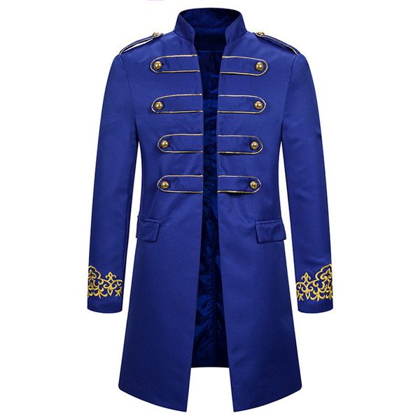 

vintage embroidery gothic trench coat men casual steampunk tailcoat jacket victorian uniform long coat men stage tuxedo costume, Tan;black