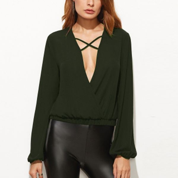 

celmia 2019 autumn black blouse shirts long sleeve plain solid loose deep v neck k blusas femininas plus size 3xl, White
