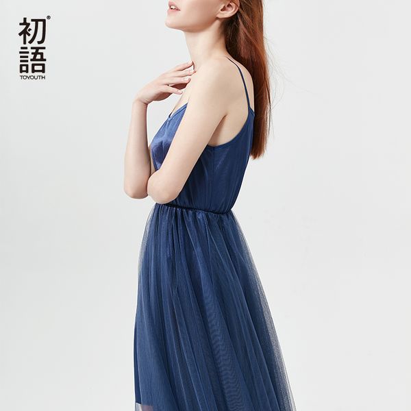 

toyouth sleeveless patchwork mesh dresses women summer spaghetti strap dress solid bodycon midi vestidos, Black;gray