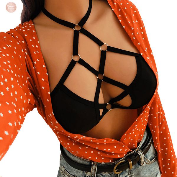 

bra women lingerie femme bandage hollow out bustier bralette 2019 cage erotic strappy vest black crop elastic, Red;black