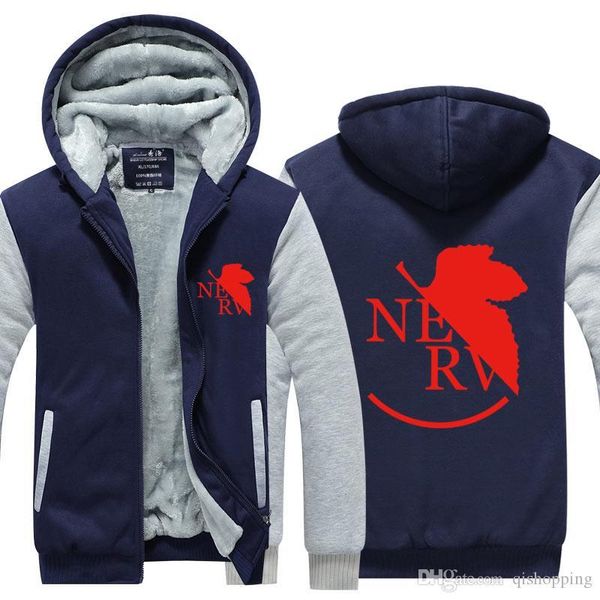 

evangelion hoodie winter thicken fleece cotton coat cashmere hoodie zipper jacket super warm sweatshirt sportswear hoodie us eu size, Blue;black