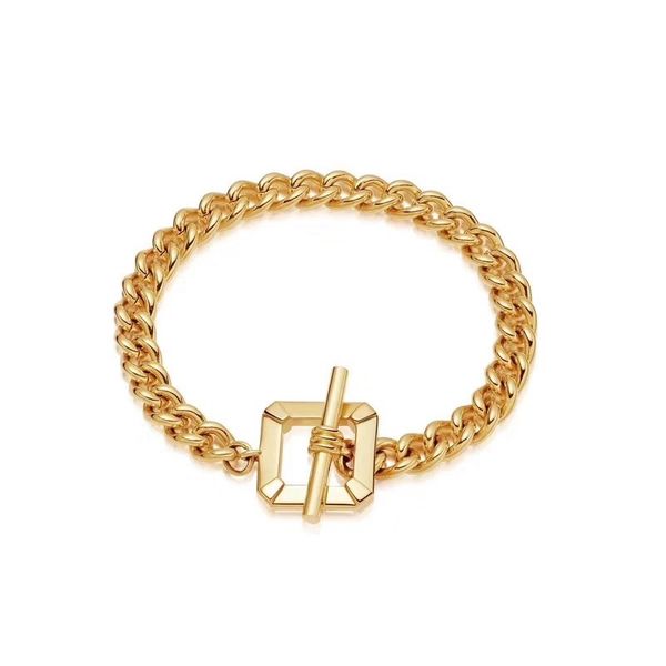 

yellow gold simple chain bracelet with no zircon stone copper square toggle clasp design for lady women wedding party cool punk, Golden;silver