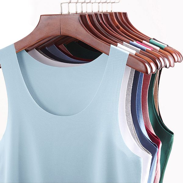 

men' ice silk seamless vest white summer tight, broad shoulder v-collar sports sleeveless bottom and thin style, White;black