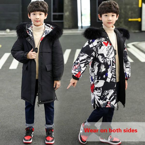 

children's clothing boy's coat winter new warm windbreaker children's two sides wearing cotton jacket outwear 5y-14y, Blue;gray