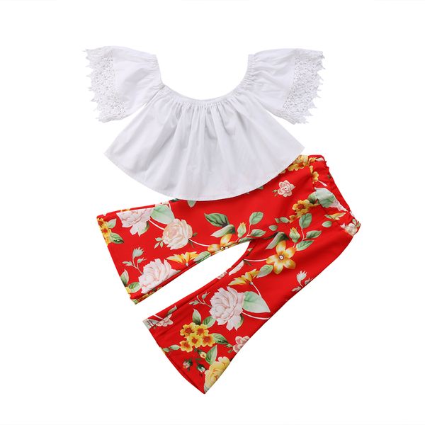 

новая pudcoco детей baby girl эпикировка solid color off плечо кружева цветочного tank рубашка топы pant мода лето set, White