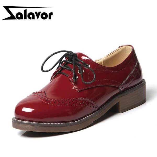 

zalavor women flats shoes new spring lace up casual shoes women solid color brogue daily party footwear size 33-43, Black