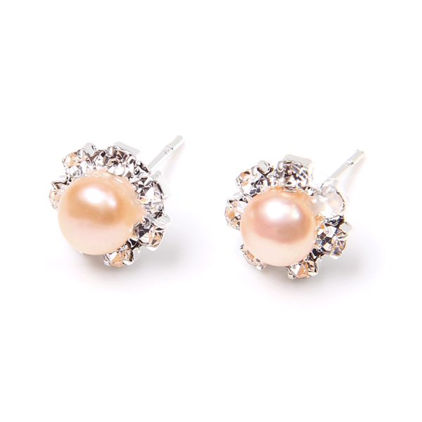 

100% freshwater pearls stud earrings for women jewelry natural pearls earring with zircon silver earrings fine wedding gifts, Golden;silver