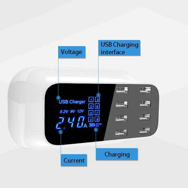 

powstro mobile phone charger 5v 8a with 8 usb ports overcharge travel adapter protection lcd screen real-time display