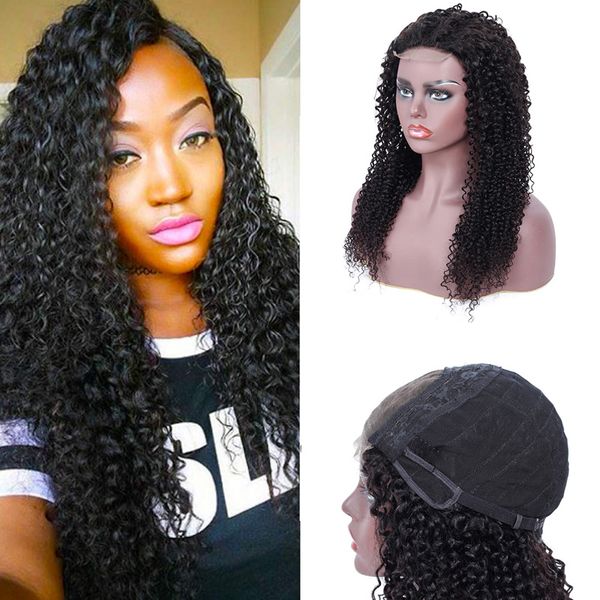 

kinky curly 4x4 lace front wig indian virgin hair 100% human hair 4 by 4 lace front wigs baby hair natural color wholesale, Black;brown