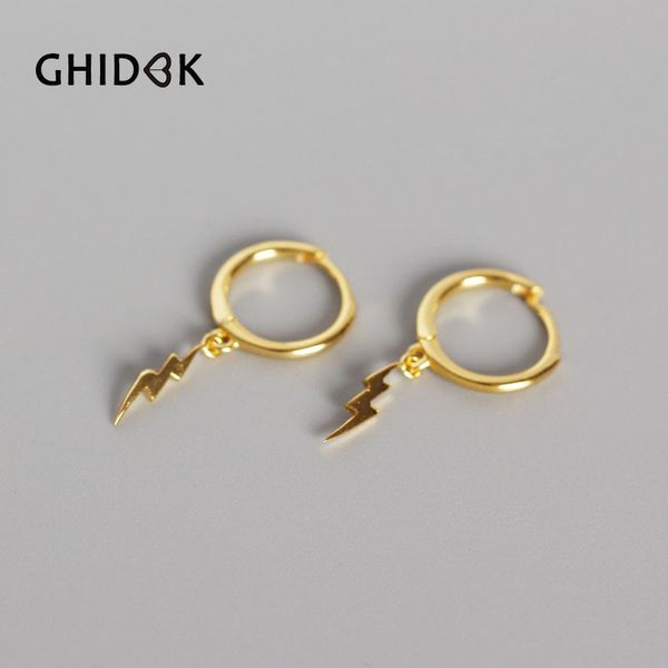 

ghidbk ins small 925 sterling silver charm hoop earrings minimal lightning bolt pendant earring dainty huggie earring women aros, Golden;silver