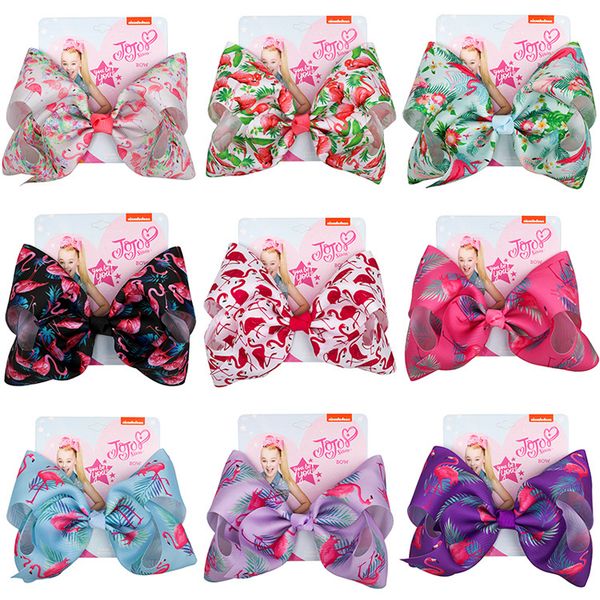 

8 inch jojo iwa hair bow flamingo with clip papercard girl giant rainbow hair acce orie hairpin hairband in