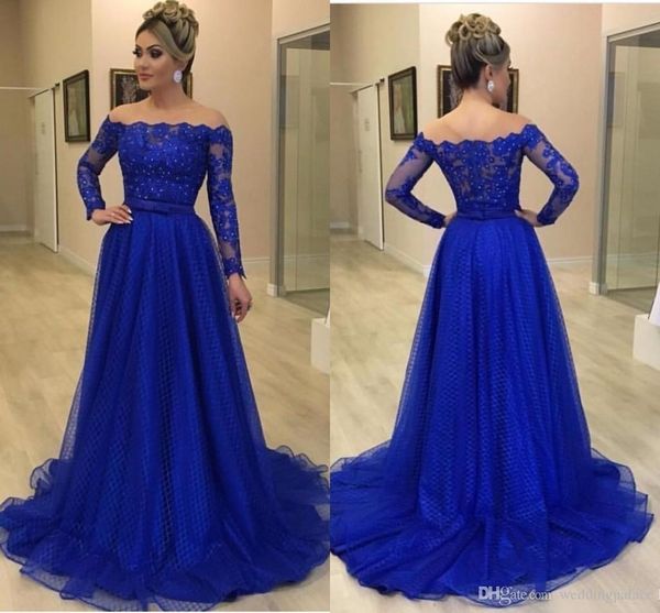 

plus size royal blue mermaid evening dresses long sleeves beaded off shoulder v neck formal evening dresses party gowns vestidos de fiesta, Black;red