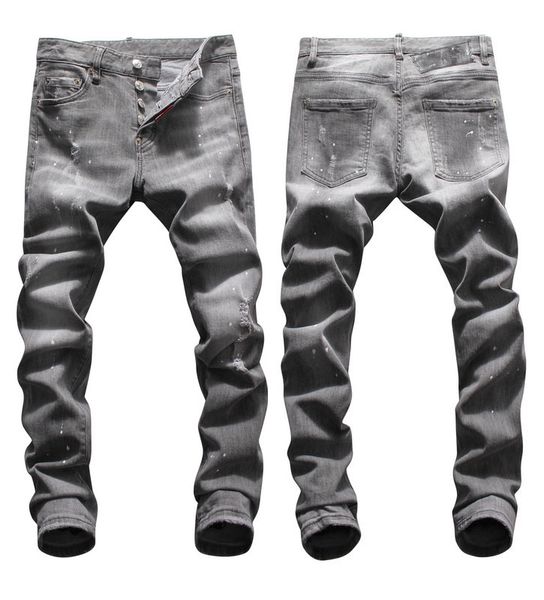 

2019 новых людей рваные омывается серый джинсы модельер slim fit с низкой талией biker denim брюки hip hop брюки, Blue