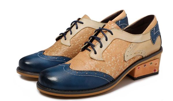 

women genuine leather retro fashion casual lace-up shoes, Black