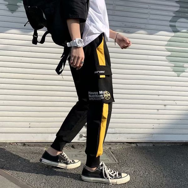 

multi pockets cargo harem jogger pants men hip hop fashion casual track trousers streetwear harajuku 2020 new men sweatpants, Black