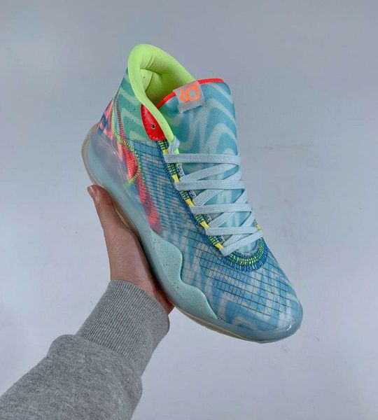 

kd 12 wavvy basketball shoes men teal tint blue red sports shoes