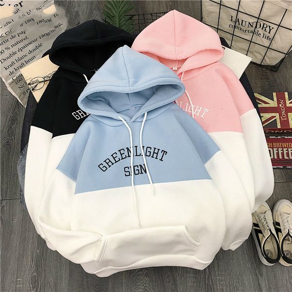 

peonfly fashion contrast color hoodies sweatshirt women 2019 autumn winter warm velvet sweatshirt letter print sudadera mujer, Black