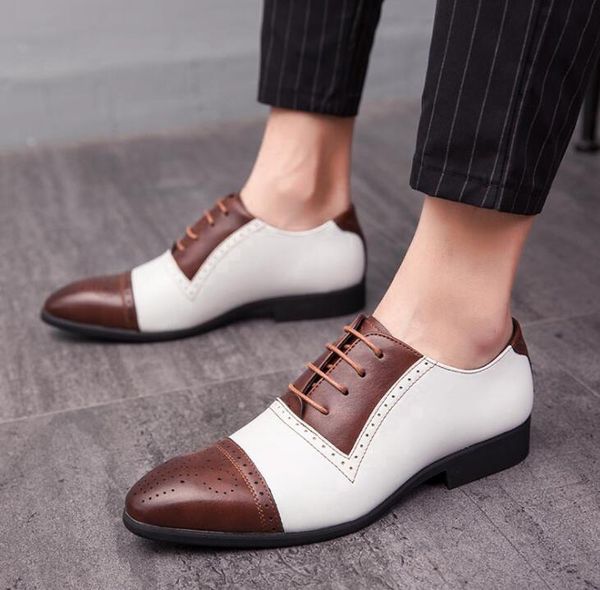 

new men dress brogue leather shoes for men luxury british retro mixed color oxfords classic gentleman wedding prom shoes, Black