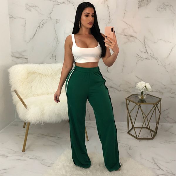 

summer 2018 casual women wide leg pants side stripe high waist palazzo pants side button loose women trousers, Black;white