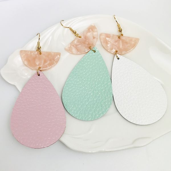 

акриловые серьги для женщин мода смолы натуральная кожа ювелирные изделия свежие цвета милые текстурированные слеза мотаться серьги поставки, Silver