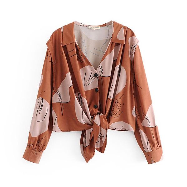 

vintage floral print short women blouses 2019 fashion lapel collar long sleeve bow tie ladies shirts casual blusas mujer, White